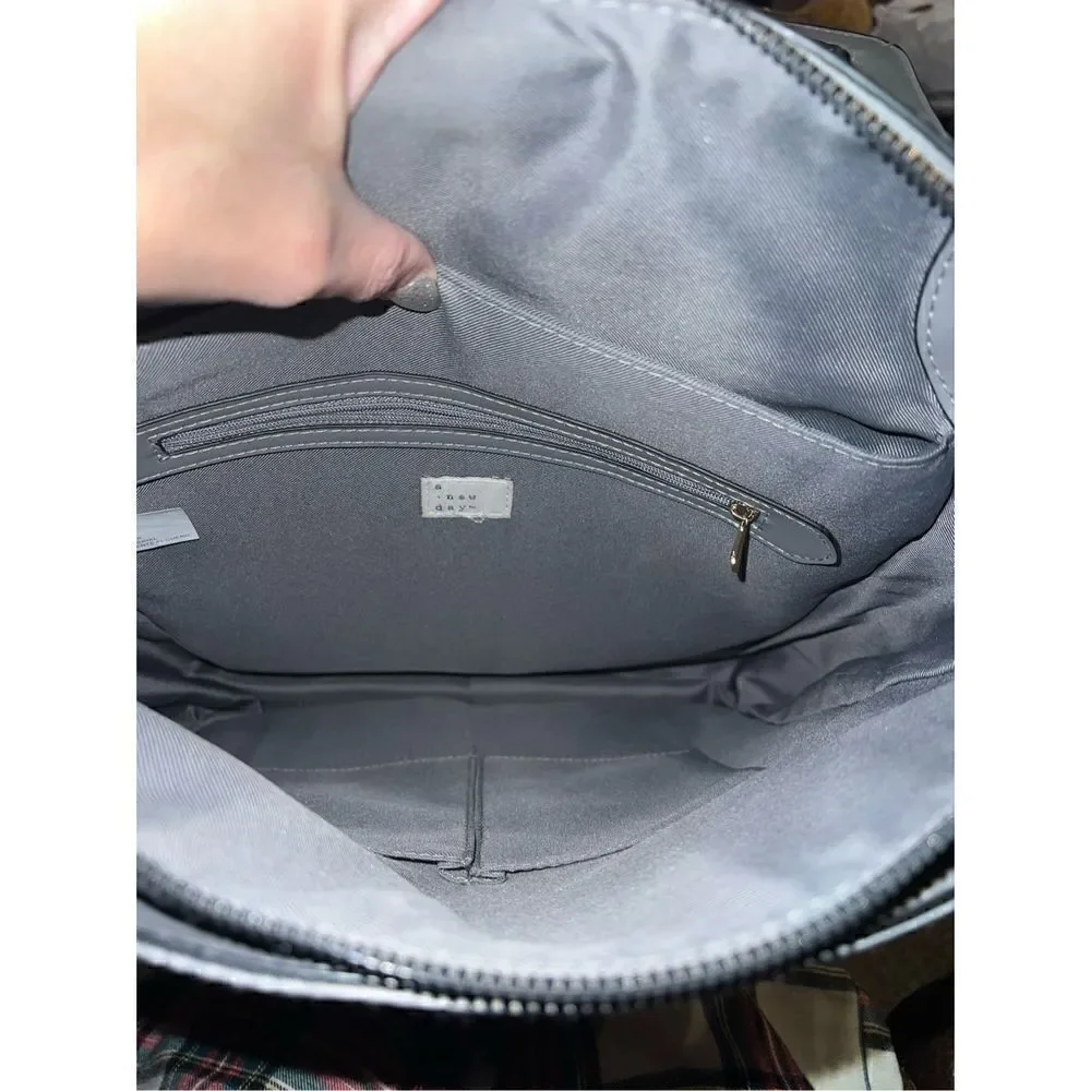 Backpack A New Day Light Gray Zip Top Faux Leather Commuter Adjustable Straps